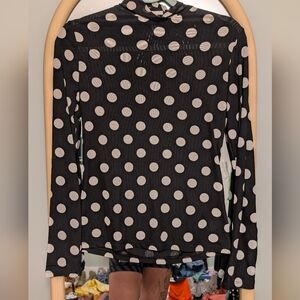 A New Day Polka Dot Sheer Mesh Black Turtleneck